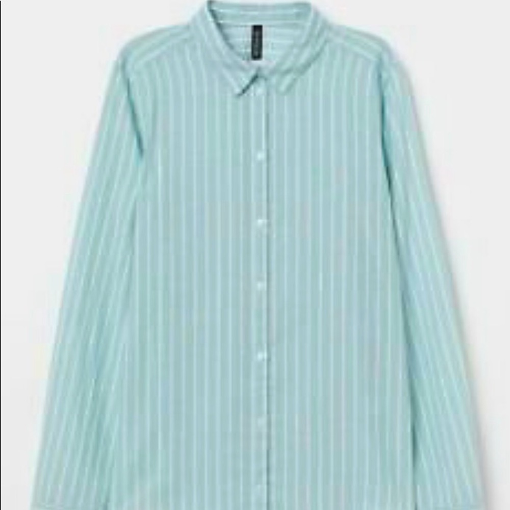 Green and White Striped Button Up Shirt.
